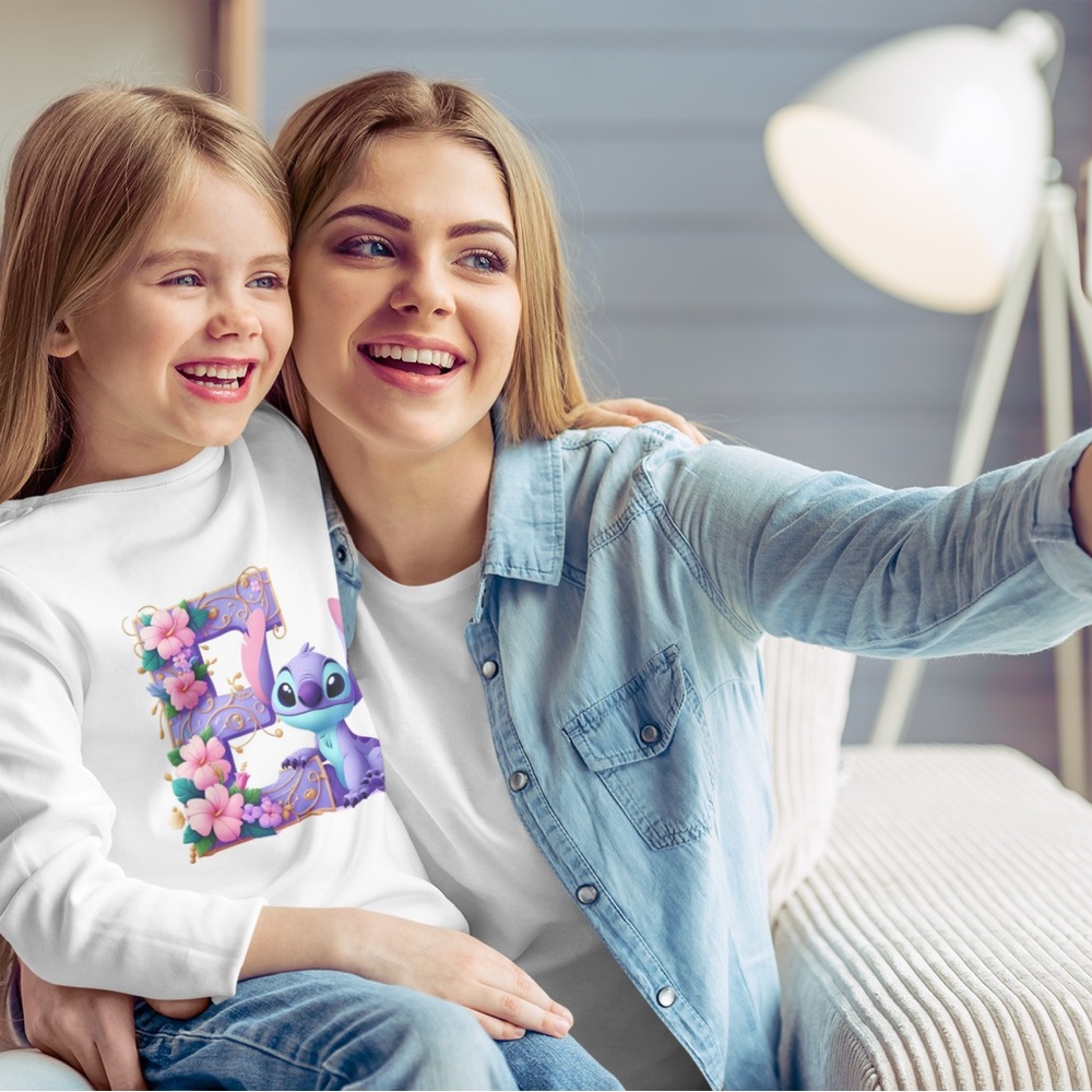 Girls White Long-Sleeve Character Tee - Floral Stitch Design